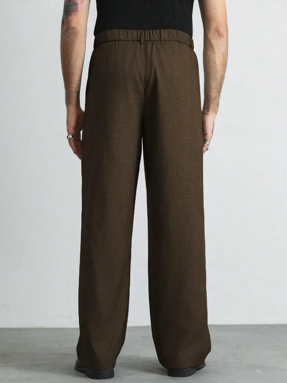 Coffee Brown Loose Fit Men's Plain Wide Leg Straight Long Pants